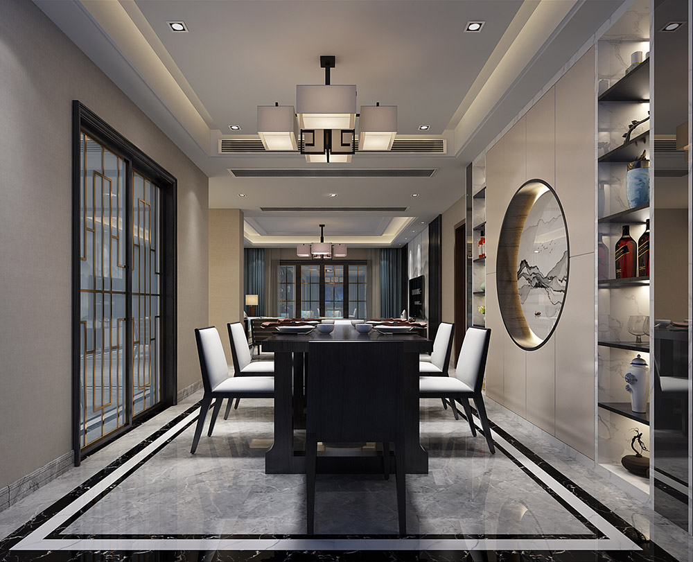 新中式风格室内装修效果图-榕湖世家三居128平米-餐厅