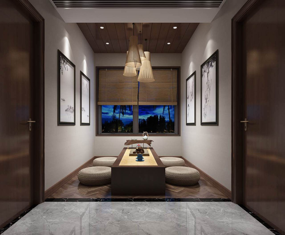 新中式风格室内装修效果图-榕湖世家三居128平米-茶室